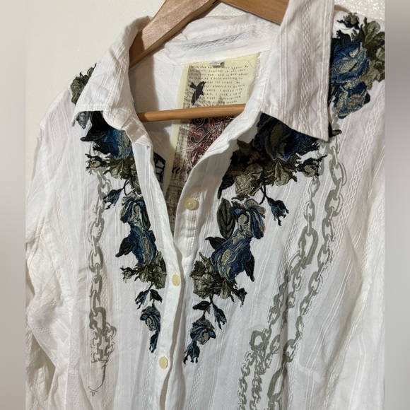 Johnny Was 3 J Workshop White Embroidered Button Down Long Blouse Size Large - Picture 2 of 8